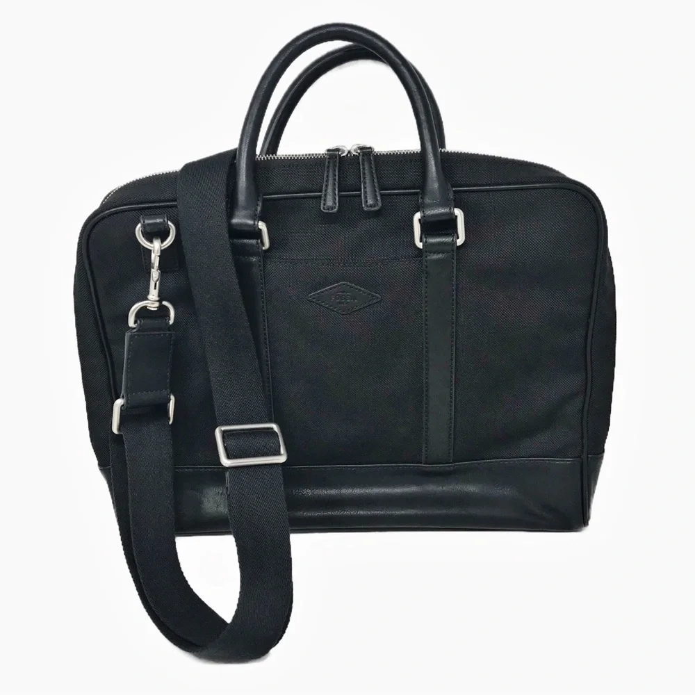 Fossil Men’s Black Canvas Messenger Briefcase Travel Bag